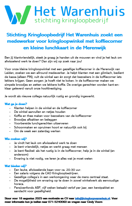 Vacatue winkelmedewerker en koffiecorner Merenwijk 2025 08